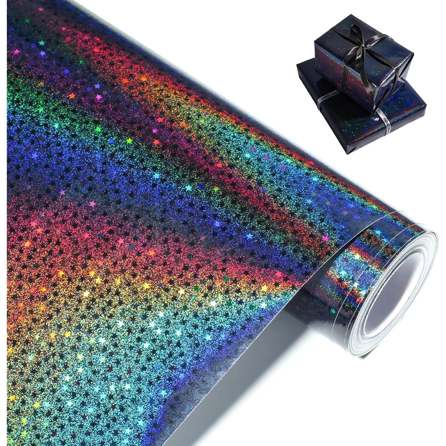 Black Holographic Wrapping Paper, Metallic Glitter   Wrap Paper | with Cut Line for Birthday, Valentine's Day, Father's Day, Christmas, Graduation - 17 Inches X 32.8