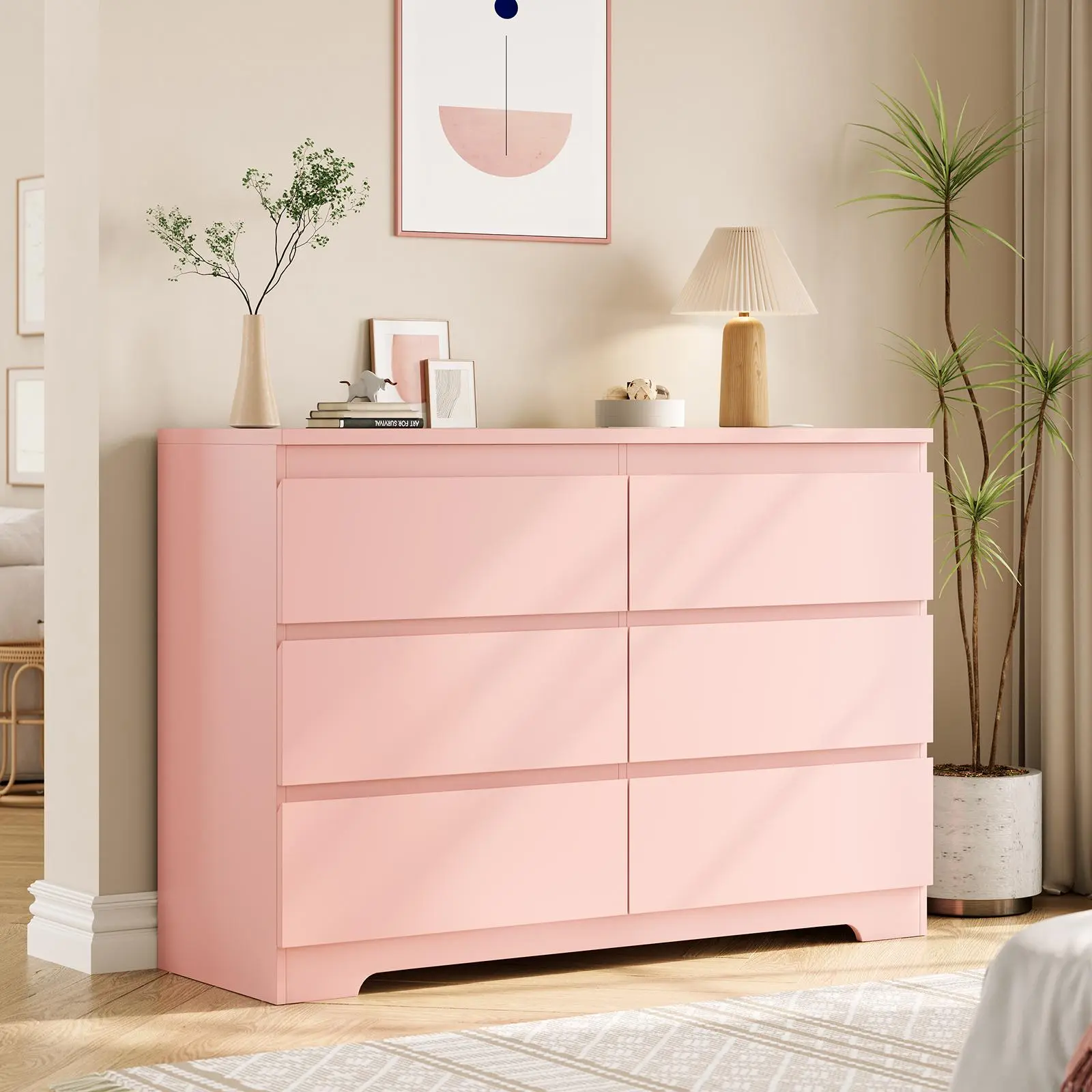 Spacious Storage Solution 6 Drawer Dresser for Bedroom – Modern Wooden Chest, Deep Drawers, Anti-Tip Safety, Clothes Organizer for Nursery, Living Room, Entryway