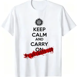 Supernatural Keep Calm and Carry On My Wayward Son T-Shirt, Anti-Possession Symbol Graphic Tee, TV Show Fan Casual Top crew neck