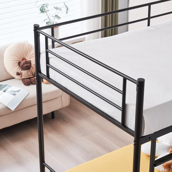 Iron Bed Bunk Bed with Ladder for All Ages Twin Size Black Bedroom Bedframe with 33.5cm Fence & 26.5cm Storage Space Modern Design