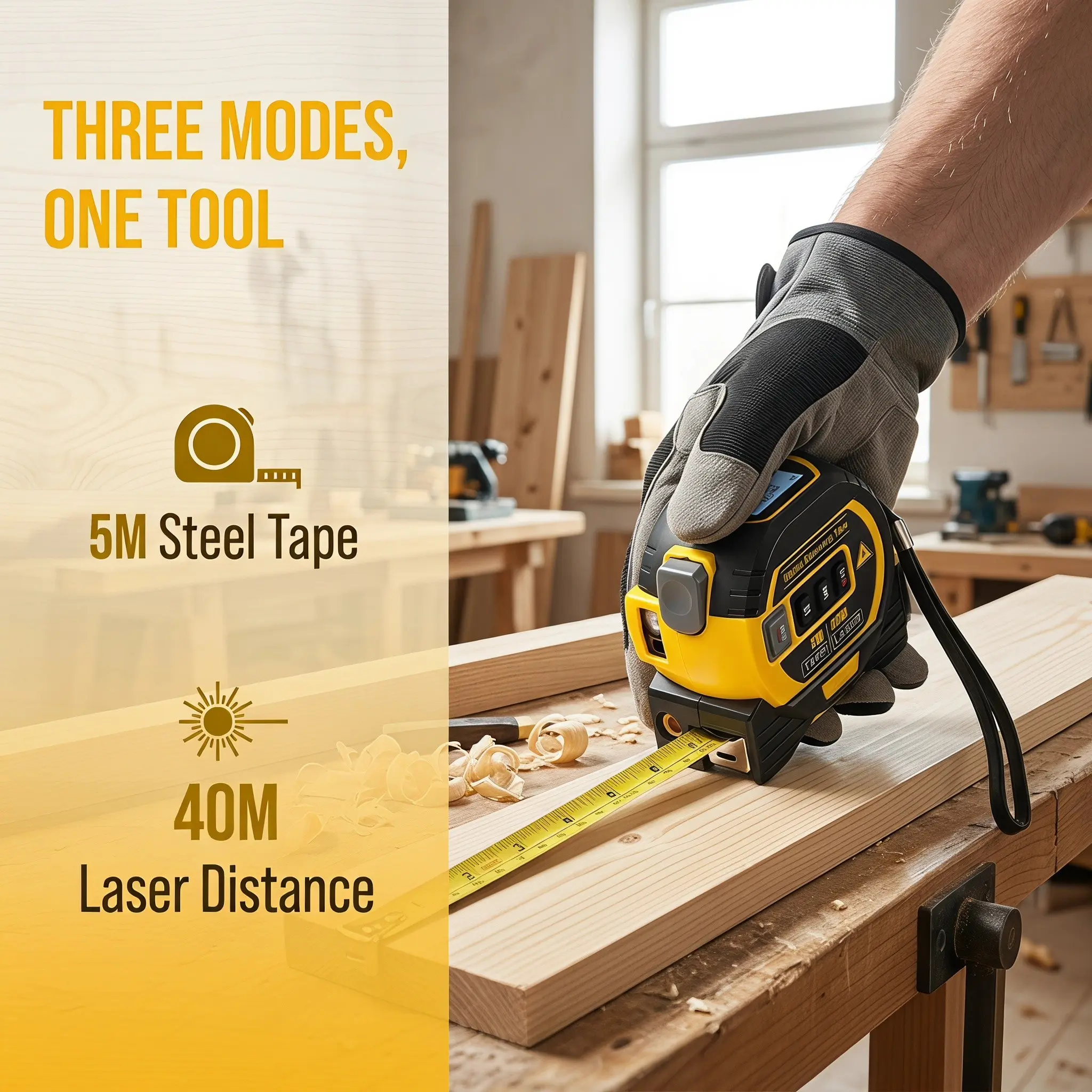 LCD screen laser tape measure, Digital tape measure 40M/60M automatic locking multifunctional rangefinder area and volume measuring tool metric imperial woodworking decoration home construction site surveying interior design home hardware tools