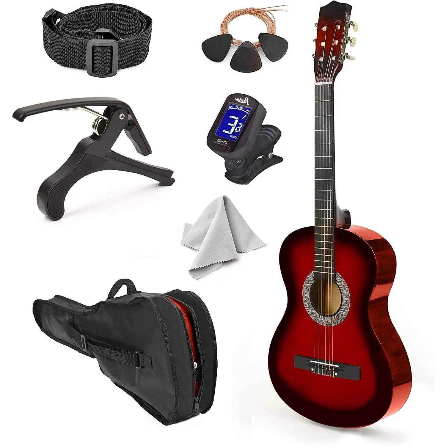 30" Left Handed  Guitar with Case and Accessories for /Girls/Boys/Teens/Beginners (Red Gradient)