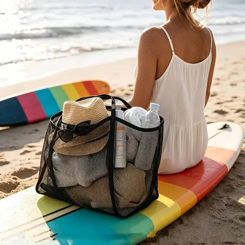 Large Capacity Mesh Beach Bag, Quick-Dry Sand-Resistant Multi-Purpose Bag, Breathable Design with Reinforced Handles, Waterproof for Pool, Camping, Vacation, Travel Bag