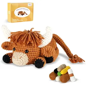 Beginners Adults Crochet Kit, Highland Cow Learn to Crochet Set with Soft Easy Knitting Yarn, Step-by-Step Video Tutorial, Crochet Hook, Perfect Holiday Birthday Gift