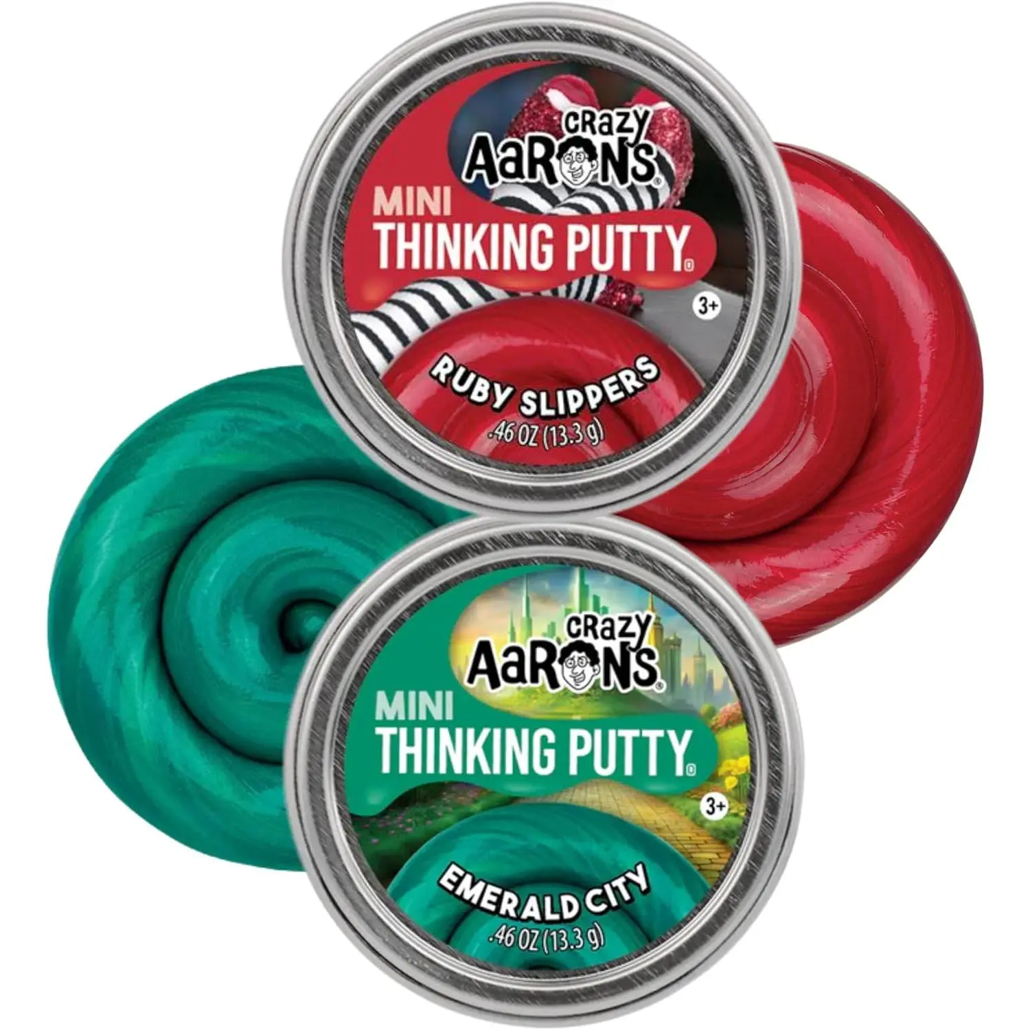 Crazy Aaron’s Ruby Red Slippers & Emerald City Green Putty 2 Pack – Stretchable Sensory Fidget Set, Shimmer & Metallic Putty for Kids & Adults (.47 oz Each) – Non-Toxic – Ages 3+ – Made in USA