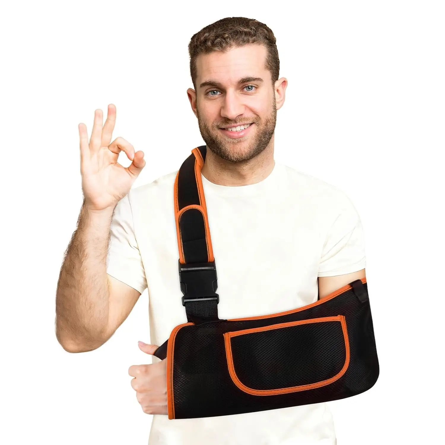 Arm Sling for Women&Men with Enhanced Size Adjustable Sling for Arm Support, Elbow Wrist Left Right Arm Sling with Buckle Design (M) Medical Accessories Shoulder Back Aligner