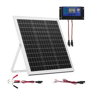 VEVOR 30W 12V Solar Panel Battery Charger, Solar Battery Trickle Charger Maintainer with Intelligent MPPT Controller Adjustable Mount Bracket, IP67 Waterproof for Car Boat RV Motorcycle Trailer
