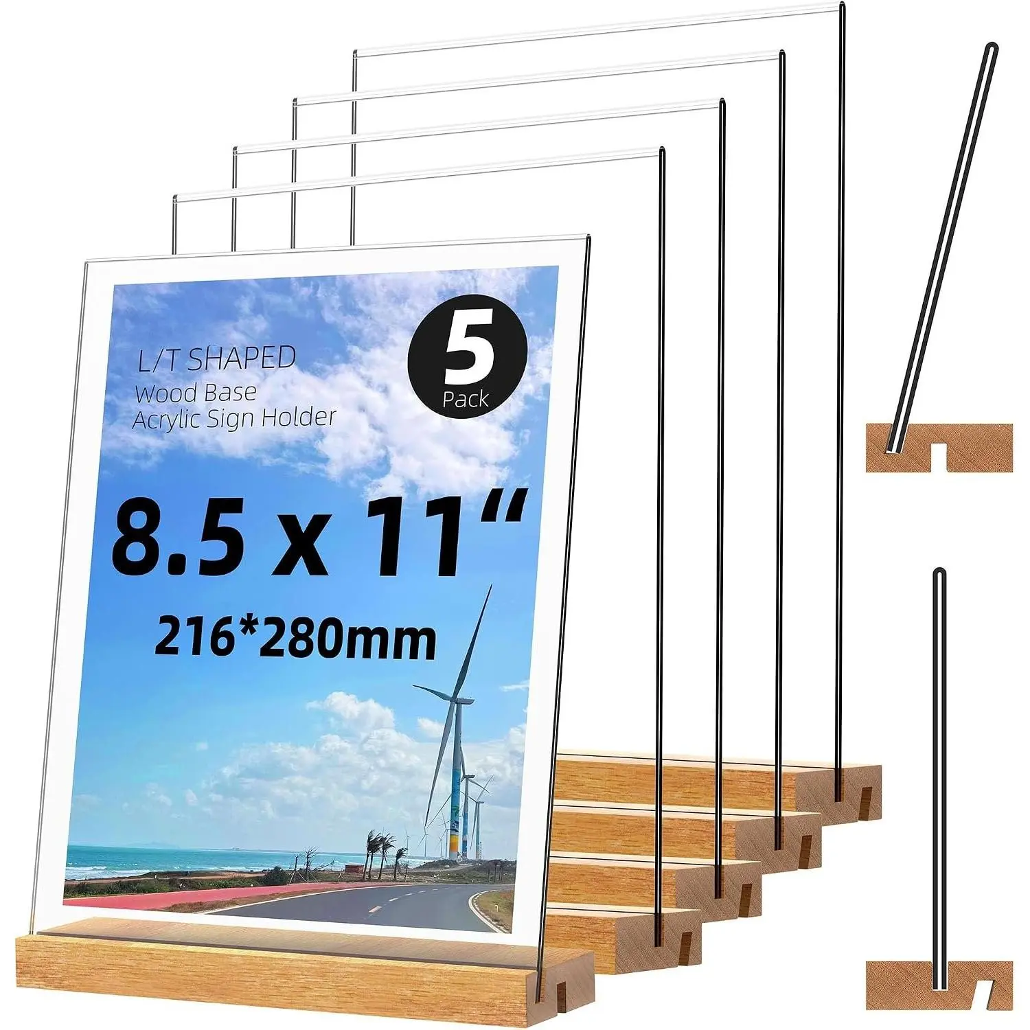 8.5x11 Inch  Sign Holder with Wooden Base, Desktop Display Stand (8.5x11 5Pack)