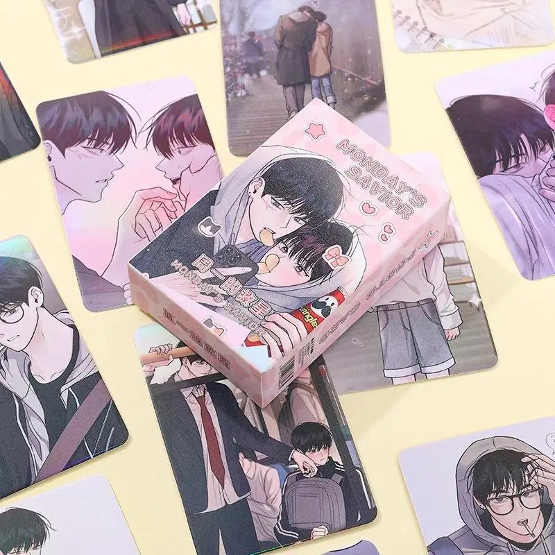 55 Pcs/Set Korean Manhwa Savior Laser Lomo Card Won Yaori, Koo Yunwon Comic Characters HD Photocard Cosplay Gift