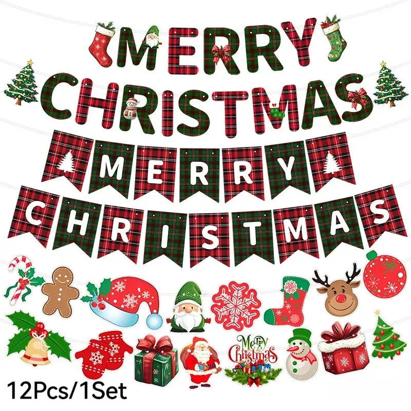 1 Set Christmas Banner Garland, Christmas Party Hanging Flag Decorations | Suitable for Christmas Holiday Decor, Room Decor, Living Room Decor, Window Display Decor