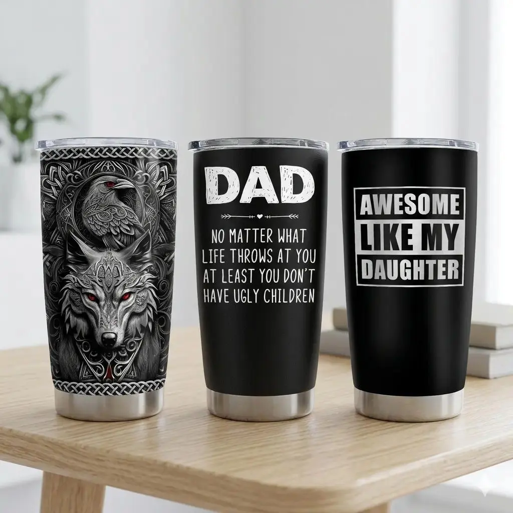20oz (500-1,000 ml Range) Stylish Stainless Steel Insulated Vacuum Flask - Portable Best Dad/Awesome Dad Collection Drinkware Tumbler with Lid, Double-Wall Coffee Travel Mug for Adults, Father's Day Gift