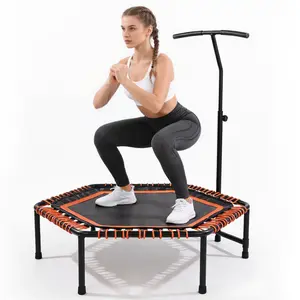 48" Mini Rebounder for Adults with Adjustable Handle Bar, Bungee Ropes, Stable & Quiet, Indoor Outdoor, Whole-Body Workout & Relaxation ,Fitness Trampoline for Home and Gym, Cardio & Strength Training