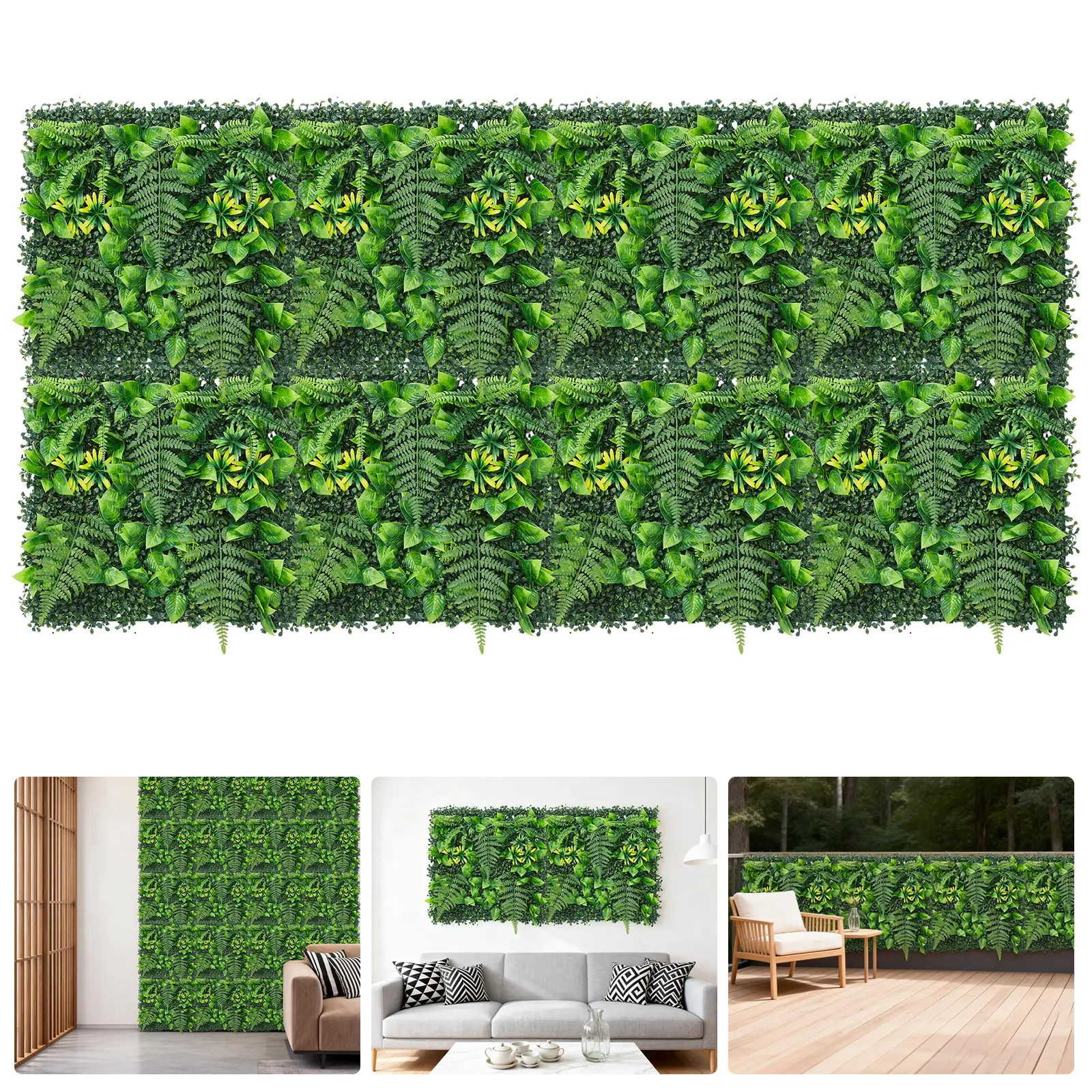 Artificial Hedge Wall Panels, High Density Faux Boxwood Hedge with Milan and Fern Leaves, UV Protected Privacy Fence Screen
