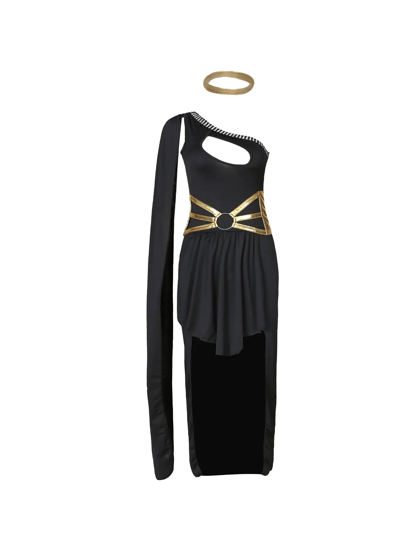 Vintage Cleopatra Long Dress Set With Headpiece Medieval Goddess Stage Performance Cosplay Costume