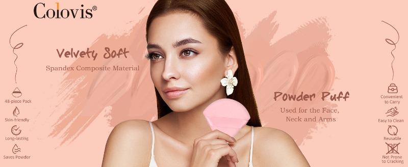 Colovis 48 PCS Powder Puff Set Soft Velour Triangle Makeup Sponge for Foundation & Loose Powder Pink & Black Ideal for Travel Daily Use Easy to Clean Beauty Tools