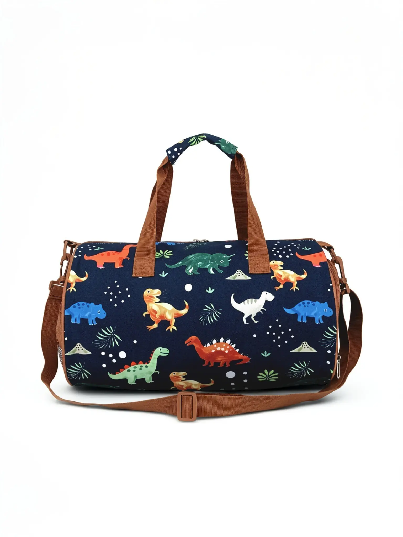 Kids Dinosaur Duffel Bag, Water Resistant Oxford Cylinder Travel Bag, Boys Hand & Crossbody Sports Gym Bag for Swimming Dance Weekend Trip