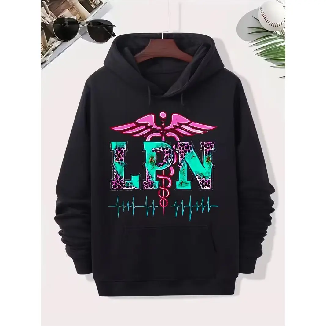 LPN Medical Caduceus Graphic Oversized Hoodie, Cute Fashion Cotton Outfit, Best Holiday Gift for Him Her Nurse Family Friends, Comfort Casual Pullover Hooded Sweatshirt