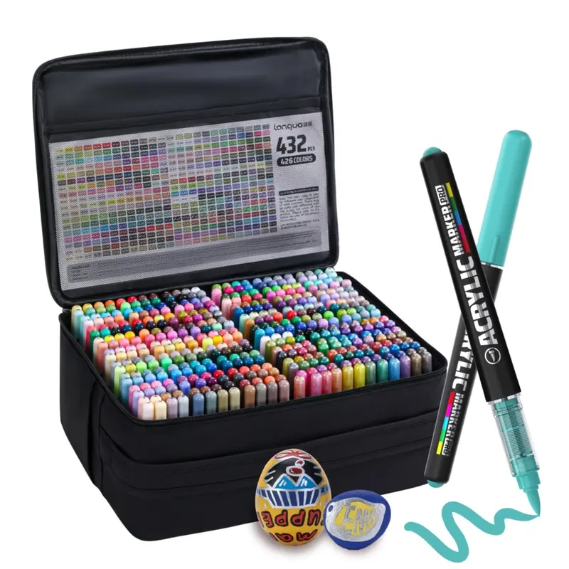 Languo 288/432 Colors Acrylic Markers Pro Set, Soft Brush Tip 1-5mm Paint Pens with Upgraded Ink System, Layerable Vibrant Markers for Glass, Wood, Ceramic, Plastic and Fabric