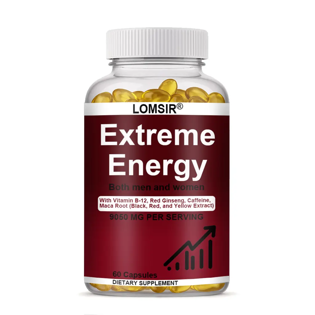 Extreme Energy Capsules - Energy Supplement with Red Ginseng, Maca and Saw Palmetto & Vitamin B12 - Everyday Energy Support for Men and Women - 60 Softgels