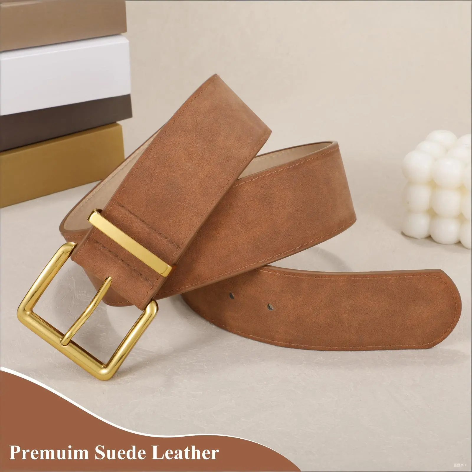 Women Wide Suede Leather Belt Chunky Waist Belt Faux Leather Buckle Dark Brown Suede Wide Belt With Studs | JUAN-JO | Wolf & Badger main image 2