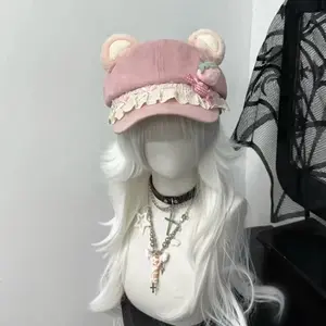Pink Love Soft Cute Bear Hat Adjustable Fresh and Sweet Fashion Simplicity Subculture Beret Breathable Female Cute Octagonal Hat