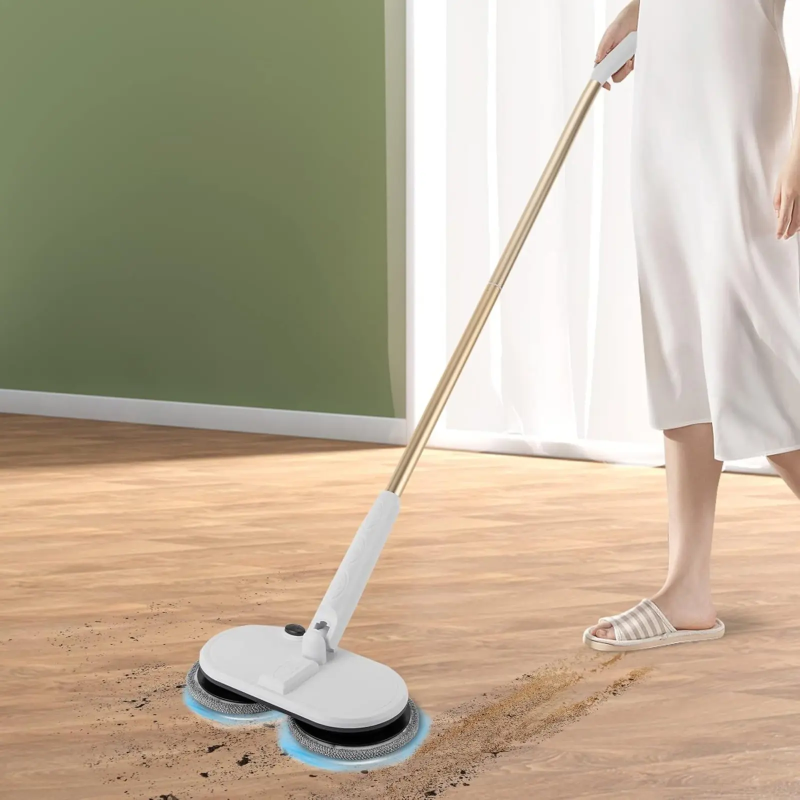 Electric Cordless Mop Cordless Mops for Floor Cleaning Modern Electric Spin Mop with 4 Pads for Home Office for Floor Cleaner, White