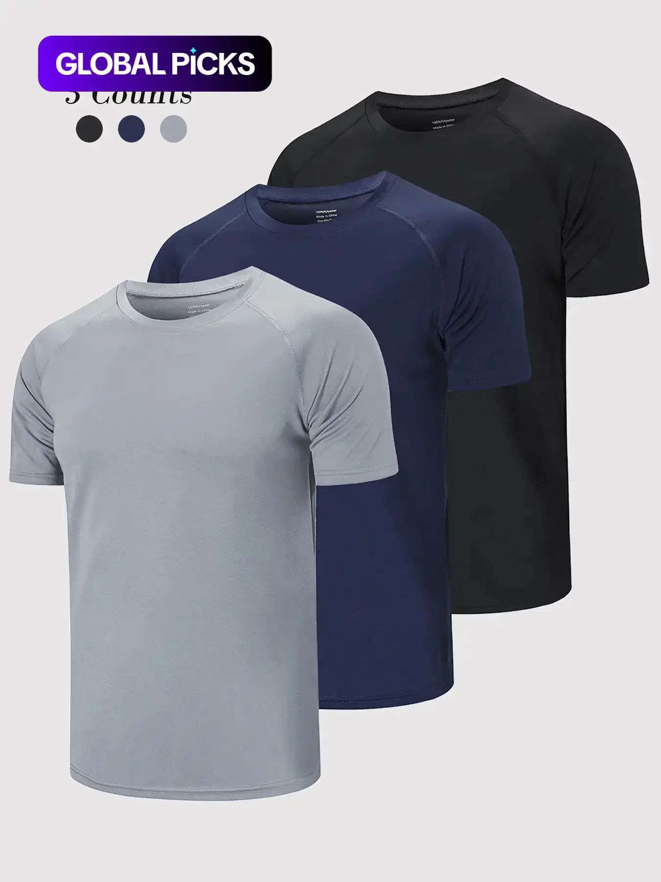 Men's Casual Sporty Solid Color Short Sleeve Round Neck T-Shirt, Four-Way Stretch Moisture Wicking Polyester Fabric, Lightweight Breathable Design, Sports Tops