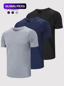 men's round neck raglan sleeve sports tee, streetwear quick drying breathable sporty crew neck short sleeve t-shirt, gym clothes, gym clothing, menswear, workout clothes, single jersey top, activewear, athletic shirts