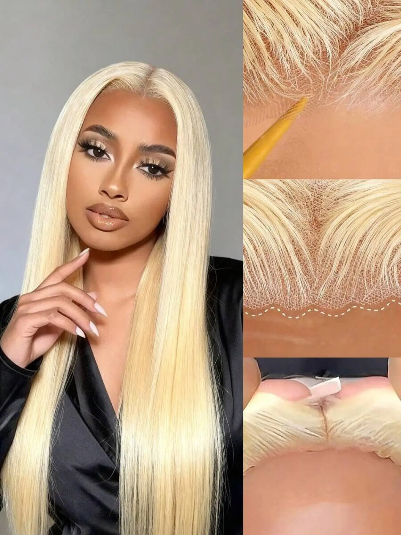#613 Blonde 13x4 Transparent Lace Closure Silky Straight Hair Color Closure Invisible Lace 100% Human Hair Extensions 14-24 Inches Pre-Plucked Brazilian Human Hair Frontal Closure