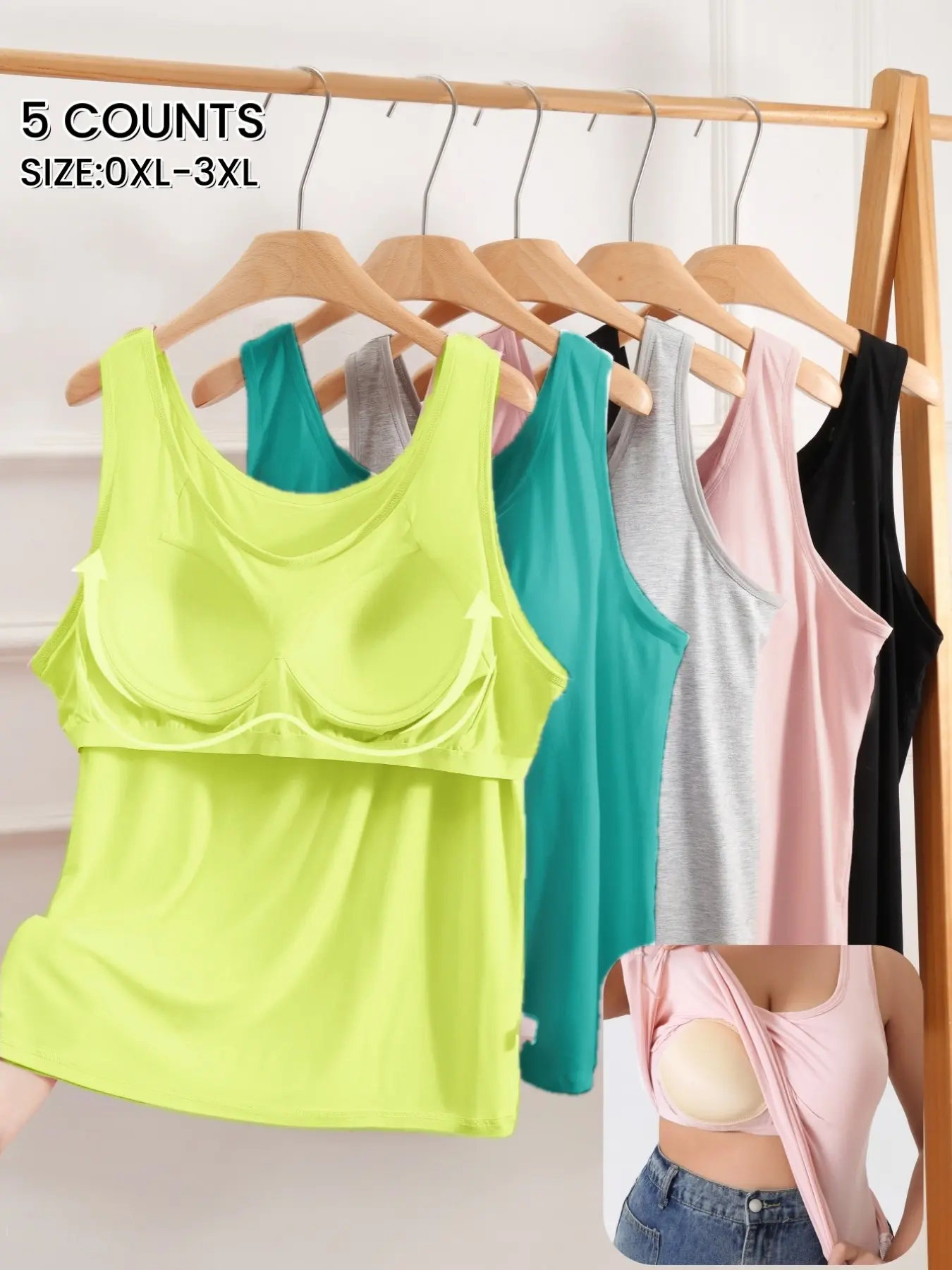 Plus Size Women‘s High Elastic Comfortable Wide Strap Casual Knit Tank Top, Built In Bra Lazy Wear, All-Season Daily wear&Homewear, Basic
