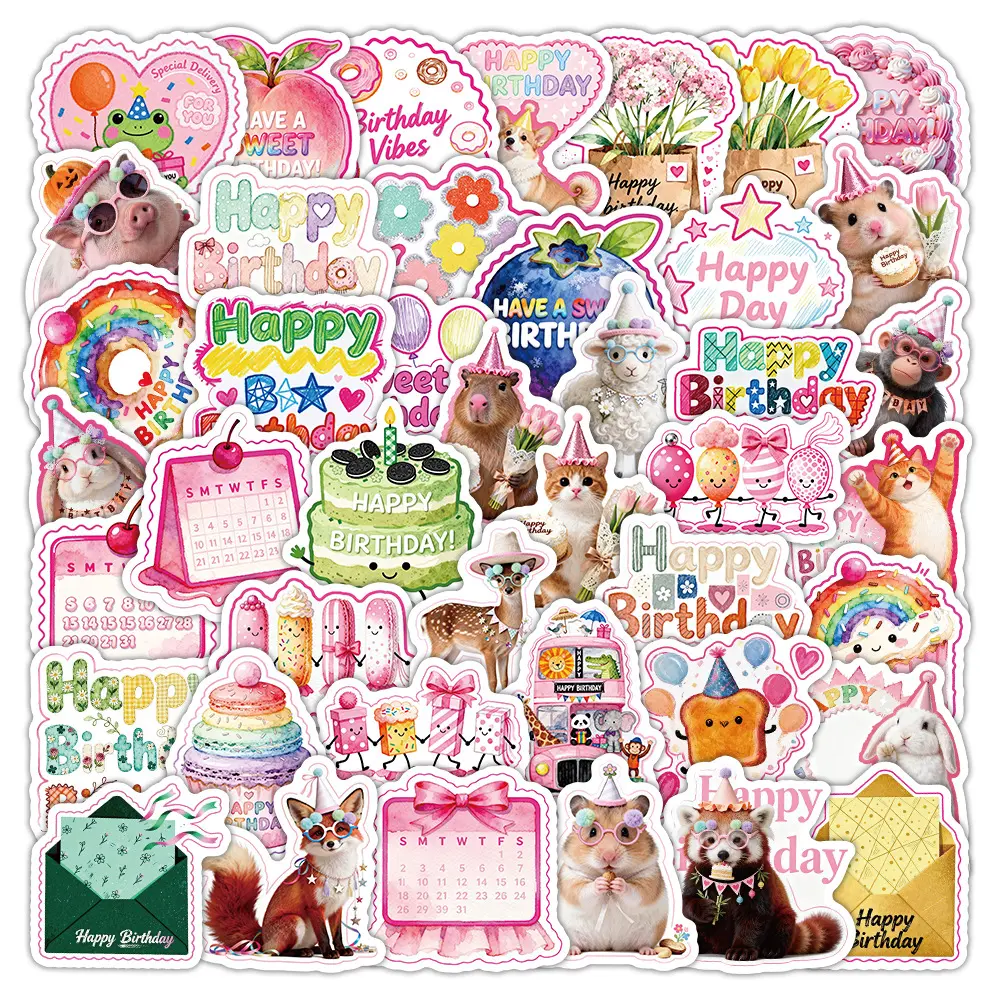 50pcs Happy Birthday Office Stickers, Sticker Decals, High-value, Positive-energy Gifts for Decorating Journals, Scrapbooks, Notebooks, Laptops, Water Bottles, Cars, Etc.