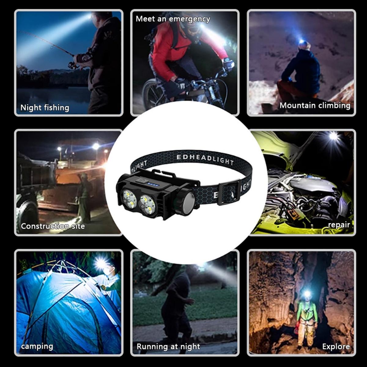 Multifunctional Working Headlamp, 1 Count USB Rechargeable Ultra-light & Portable Headlight with Power Display, Headlamp for Hiking Running Camping Travel Walking