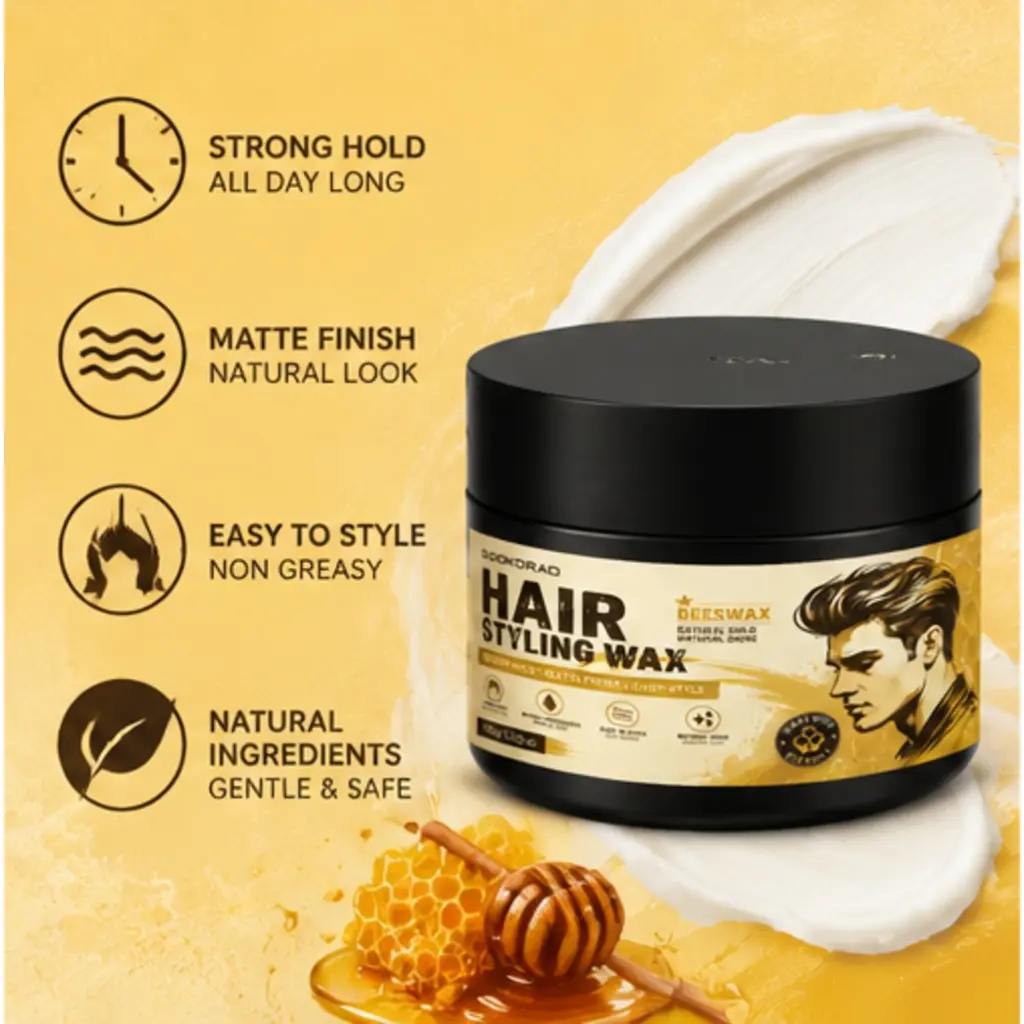 HAIR STYLING WAX, with beeswax, strong hold, matte finish, natural shine, easy to style, natural ingredients, non-greasy, hair styling product, 3.53 oz, 100g