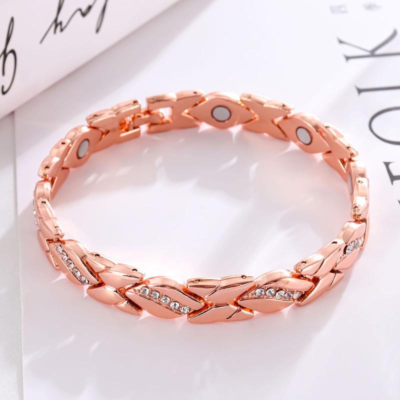 Women's leaf bracelet, pure copper magnetic bracelet with diamonds, outdoor fun, best gifts for Christmas
