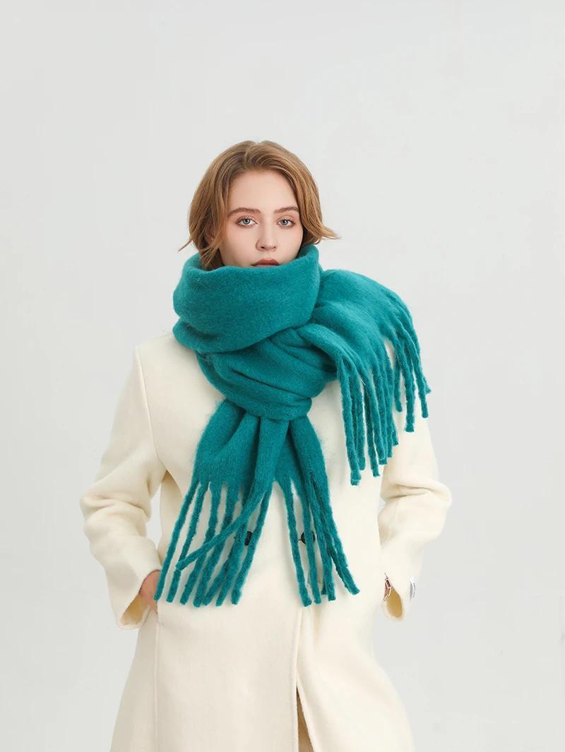 Winter Scarf for Women Containing Cashmere Warm Solid Pashmina Blanket Wraps Female Thick Soft Bufanda Big Tassel Shawl Long Poncho Echarpe