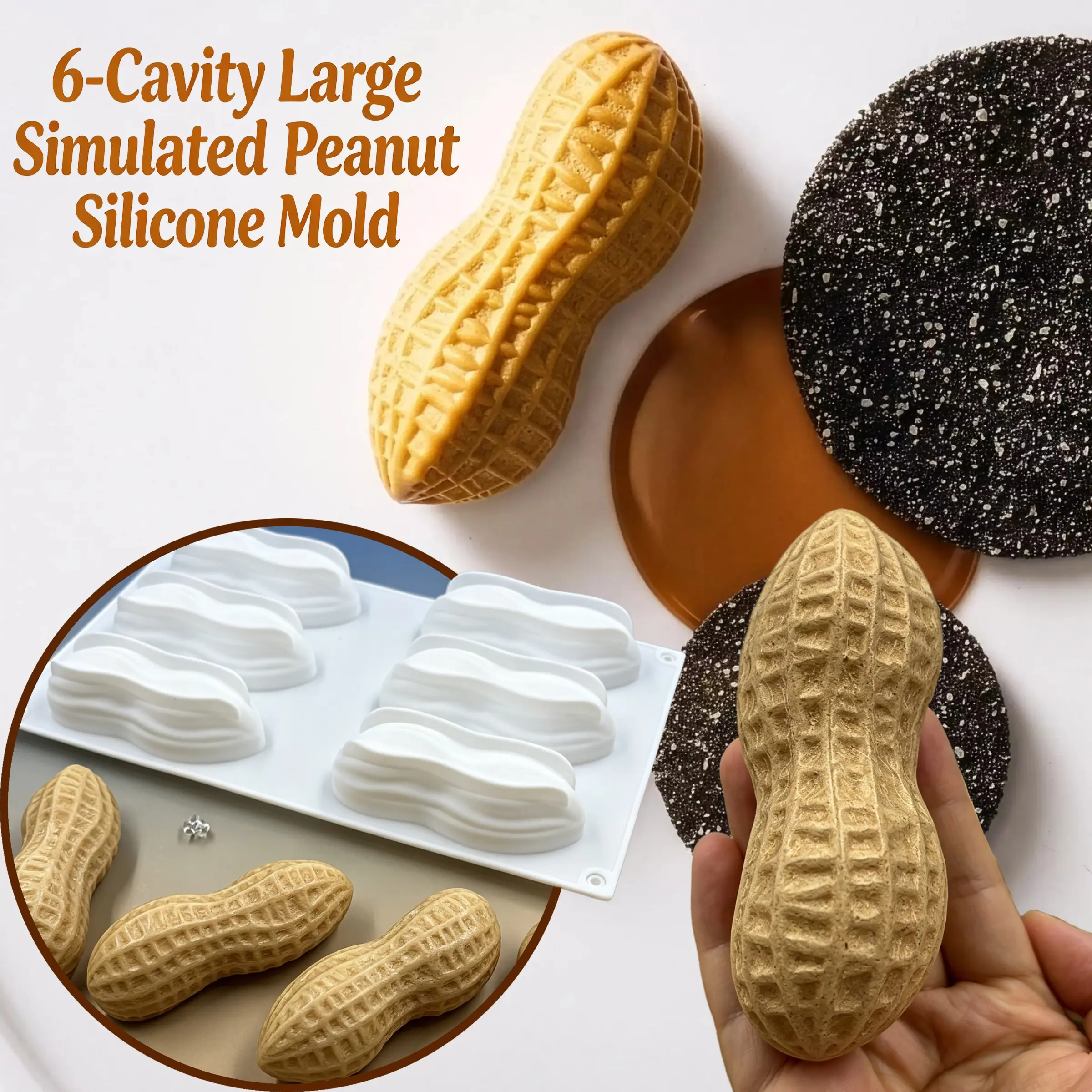 6-Cavity 10cm Peanut Silicone Mold, Food-Grade Material, Chocolate Mousse Dessert Cake Baking Tool, Heat Resistant, Easy Release, Silicone Baking Molds