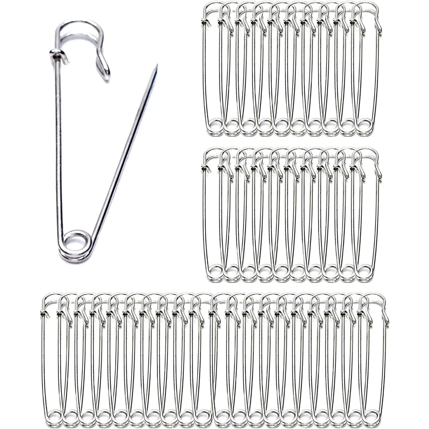 40 count Large Safety Pins, 3‘’ Heavy Duty Steel Safety Pins for Clothes, Clothing, Blankets, Crafts, Skirts, Short Skirts, Leather, Canvas, and , Etc. ()