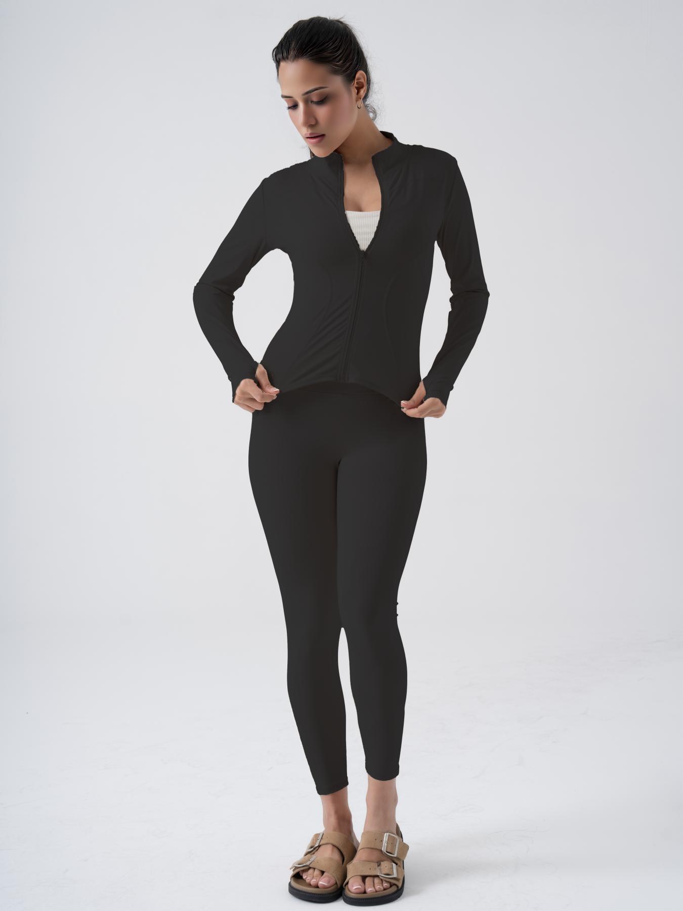 Women's Sporty Two-Piece Set, Zip Jacket and Leggings, Stylish Athletic Wear, Women's Clothes Set for Gym Training Yoga, Gym Exercise Activewear