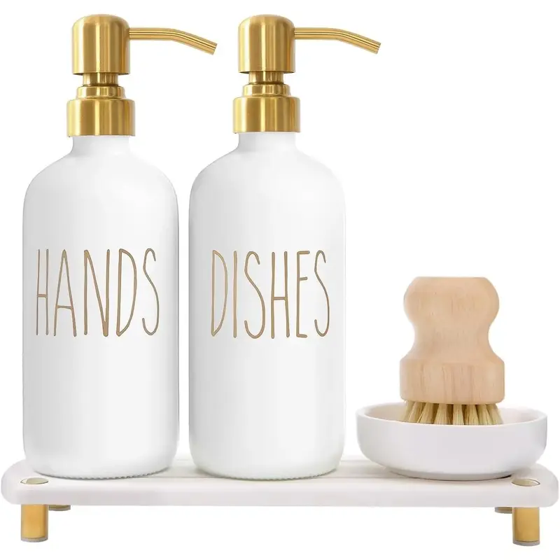 Soap Dispenser Set Comes with Stainless Steel Pumps, Instant Dry Tray, and Dish Scrub Brush, Suitable for Kitchen Decor and Accessories.()