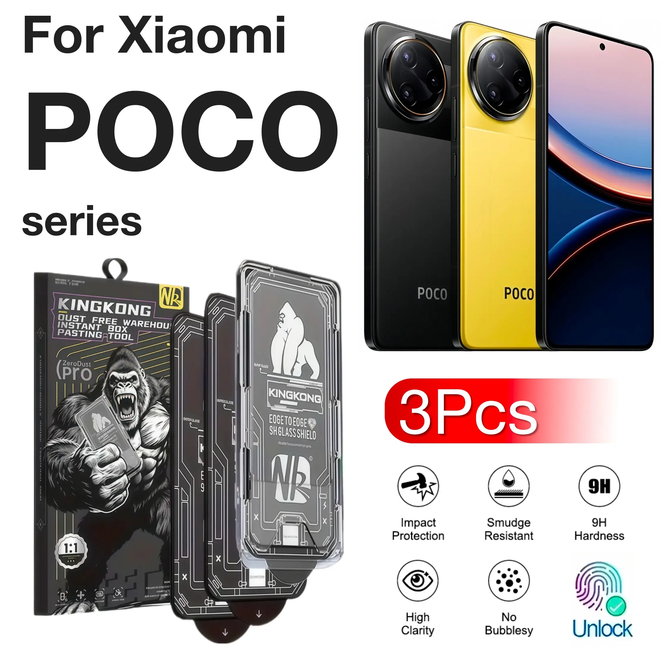 3-Pack Screen Protector for Poco X6 X7 F6 F7 Ultra M6 C65 X5 M7 C75 C71 Xiaomi 17 Ultra Pro Max, 9h Tempered Glass, Auto Alignment