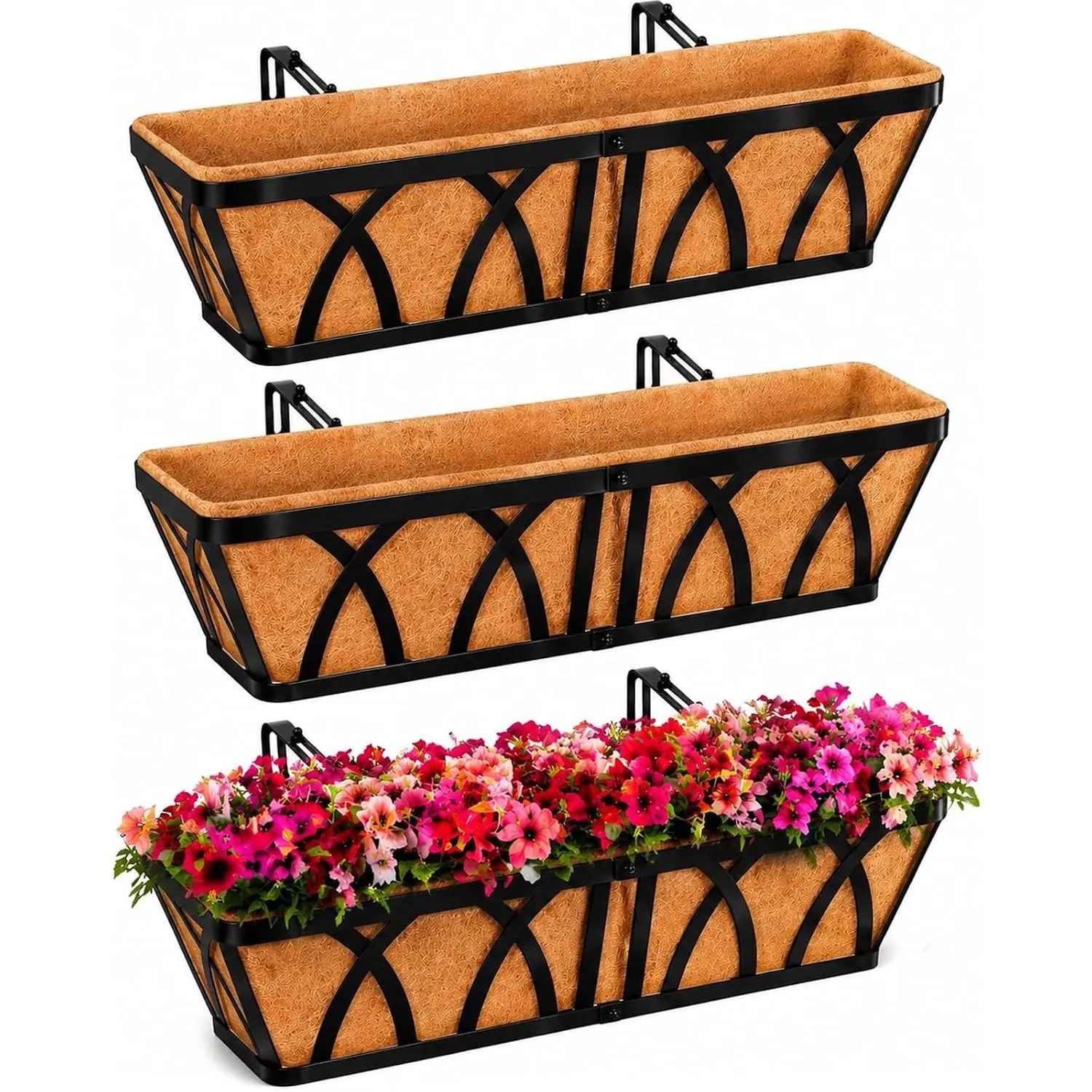 Deck Balcony Railing Planter Window Boxes - 3 Pack 24 Inch Planter Box, Balcony Planters Railing Hanging, Window Boxes Outdoor Fence Planters