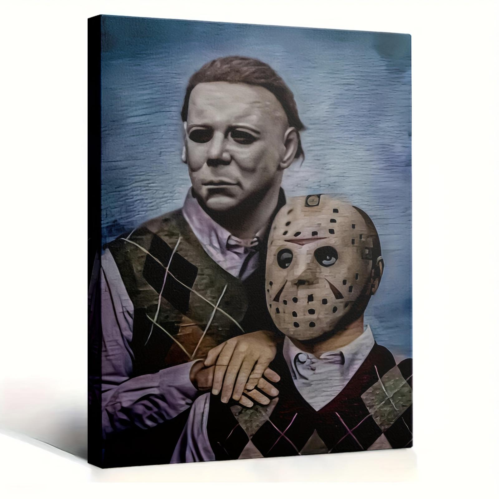 1PC Framed 2D Graphic Design Michael Myers and Jason Voorhees, perfect for home decoration, Framed Wall Art for Home Decor, Living Room, Bedroom, Office, Game Room, Man Cave