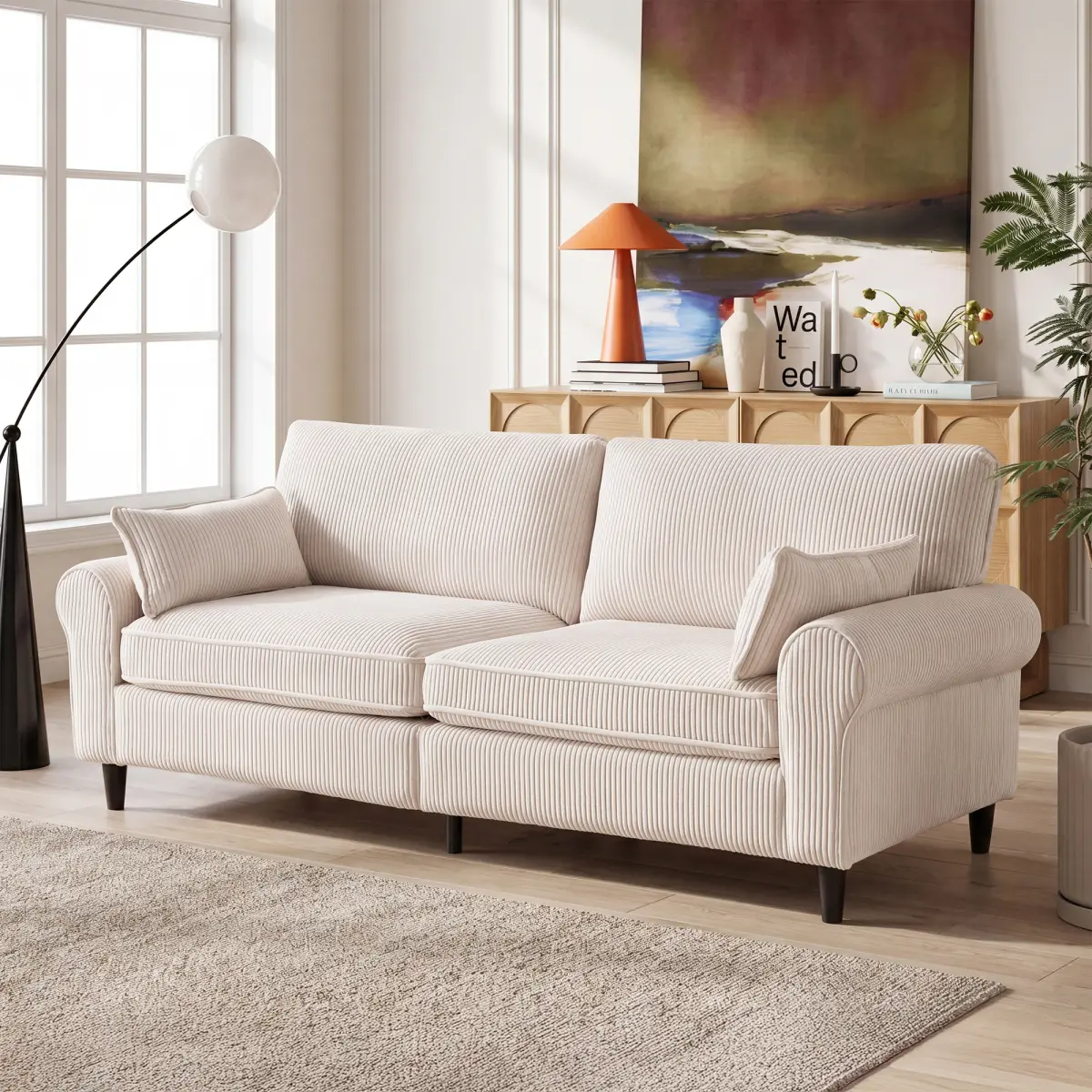  [Bellemave] 80.7" Corduroy Loveseat Sofa, 2-Seater Couch with Rolled Armrests, Iron & Wood Frame Construction, Modern Upholstered Sofa for Living Room, Apartment