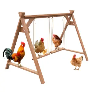 Wooden Chicken Roosting Bars with 2 Swings, 50x30x34in Fir Perch for 6-8 Chickens, Indoor/Outdoor Coop Play Stand