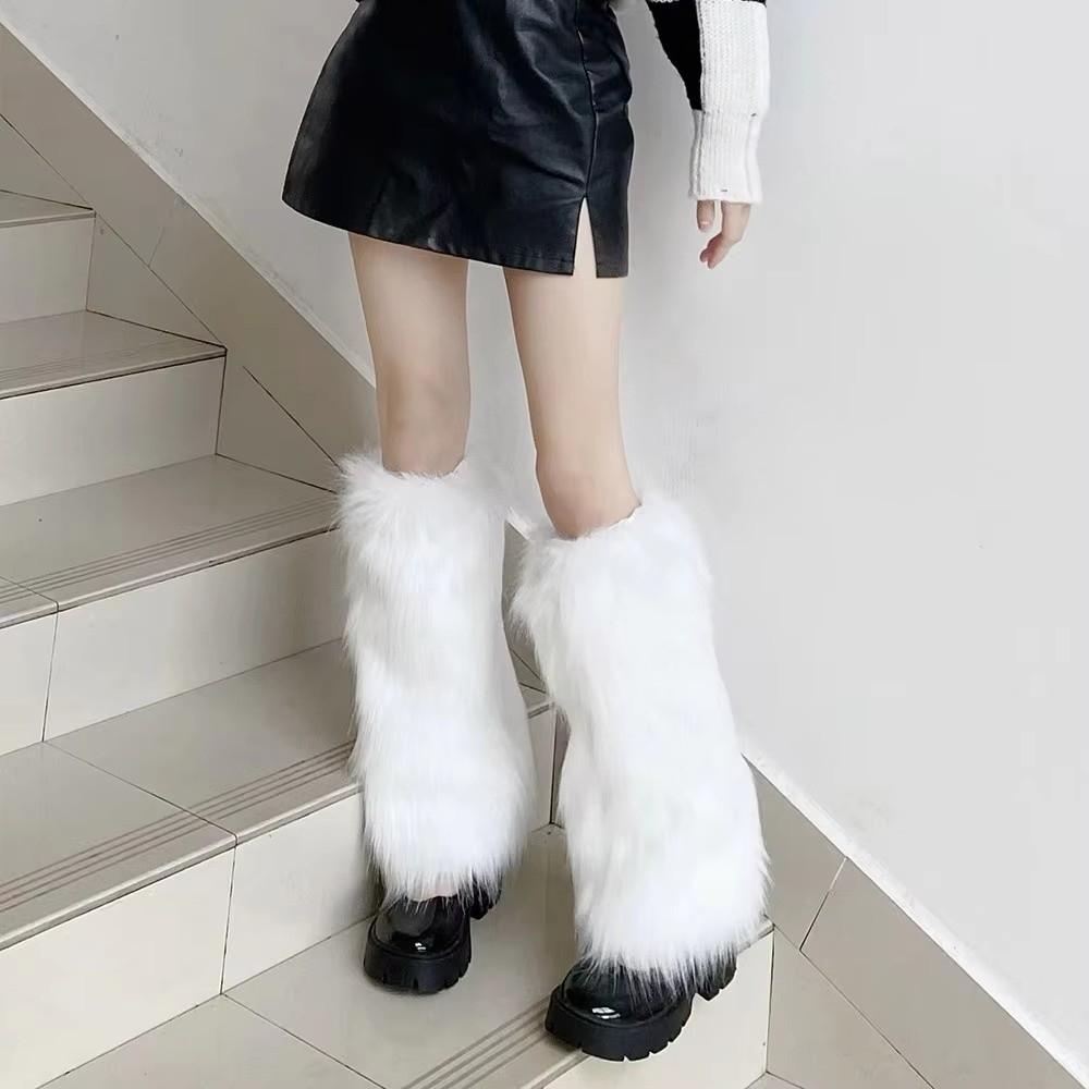 Foot Cover Faux Fur Furry Leg Warmers 40cm Japanese Style Lolita Boots Cover Kawaii Y2K Warm Knee Sleeve Autumn/Winter