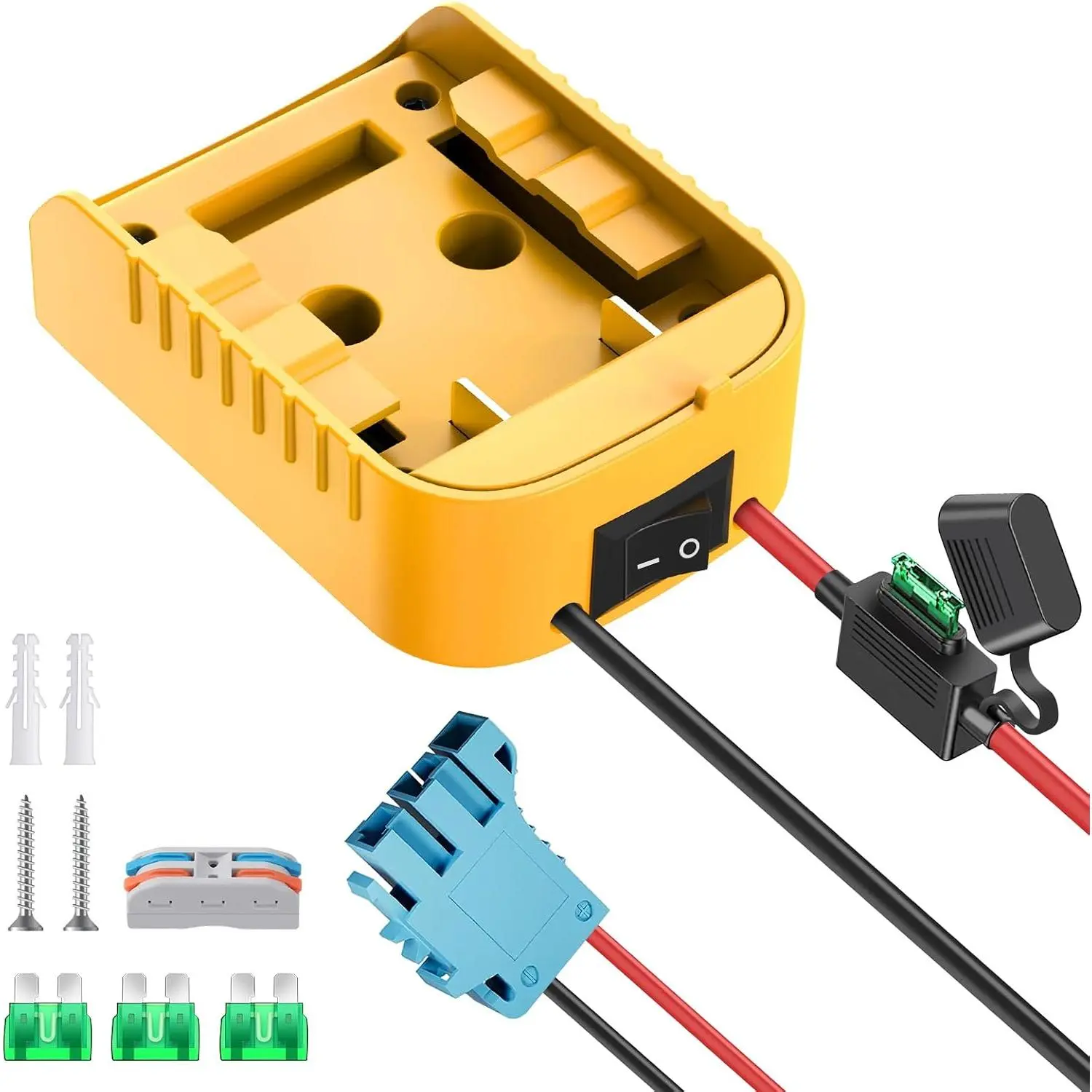 Dewalt 20V Battery to Power Wheels Adapter Kit with 12AWG Wire, Plastic Body, Fuse Switch, Wire Harness Connector & Terminal Screws for DIY RC Toys, Ride-On Trucks