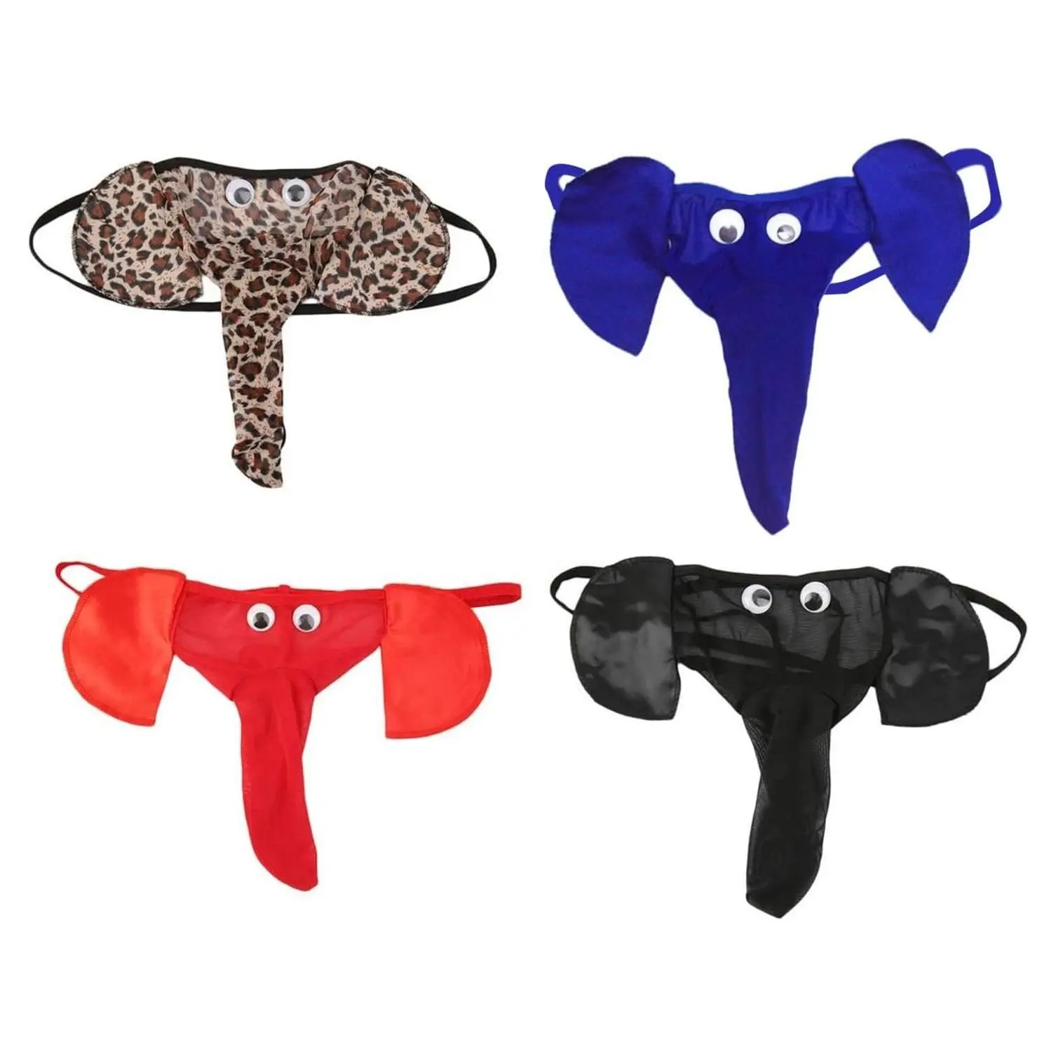 Men's 4-Pack G-String T-Back Thong Underwear Elephant Pants Briefs Bottom Set (Black Blue Red Leopard)Gift