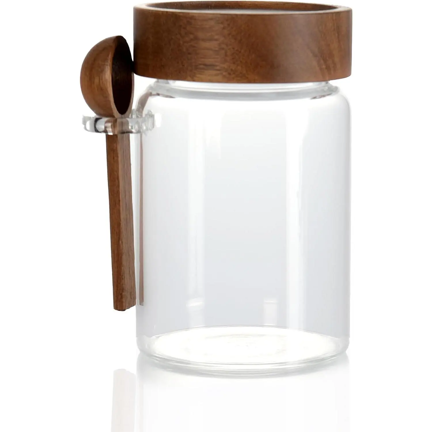 15 oz/450 ml Glass Storage Canister with Airtight Wooden Lid, Clear Small Decorative Container Jar with Spoon for Salad Overnight Oats Snacks Yogurt Cereal Fruit  Sugar Coffee Candy Salt