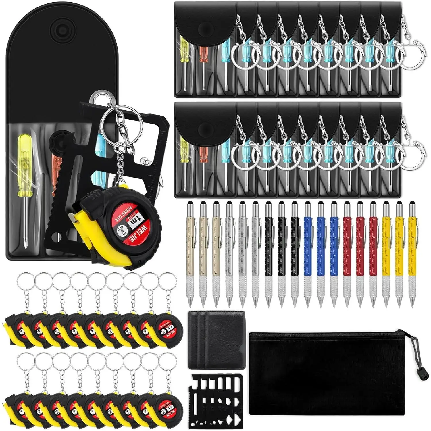 25 Pcs Mini Tape Screwdriver Keychain Set Bulk Father's Day Men Gifts Multitool Pen Card Tool Bag Pouch Adult Pinata Stuffers for Men Husband Gifts (Multicolor)