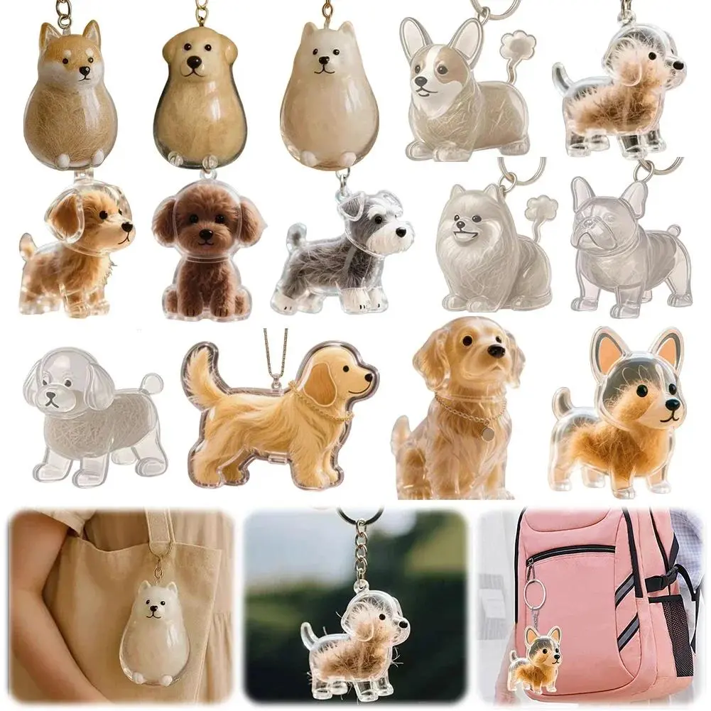 1 pc Transparent Dog-Shaped Keepsake Pendant Keychain - Mismatched Animal Pet Hair Storage Memorial Holder, Plastic DIY Gift for Pet Lovers